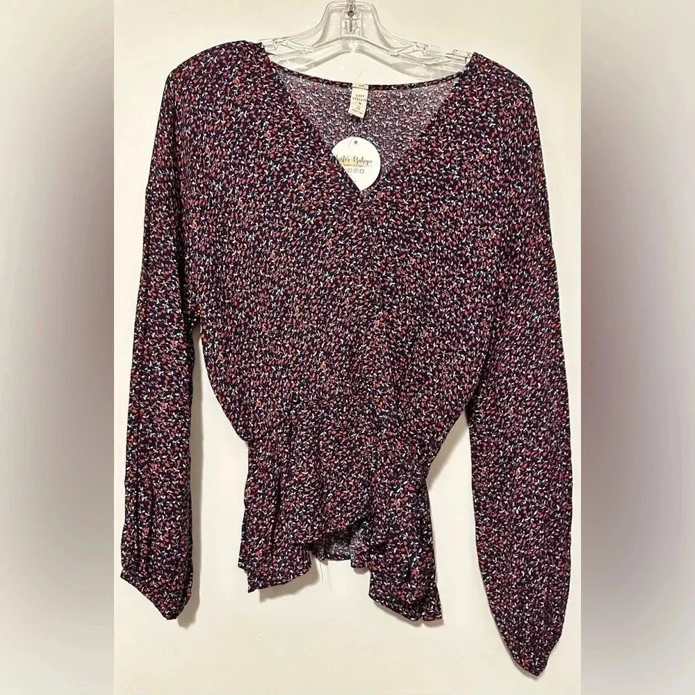 NWT Lazy Sundays Welcome the Season top long sleeve cinch waist navy size M